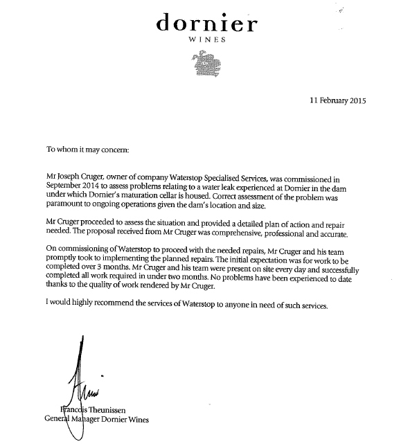 Dornier Wines
                  referral Waterstop waterproofing